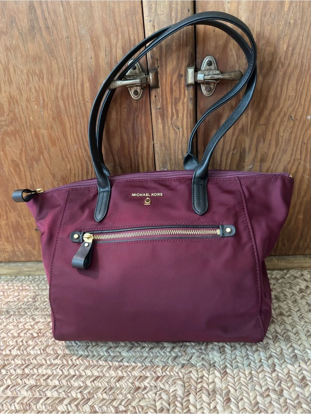 Michael Kors Plum Nylon Tote with Black Handles